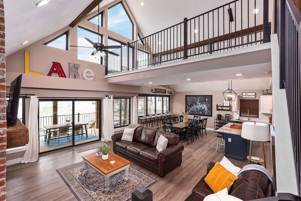 Smart TV, fireplace, video games, DVD player
