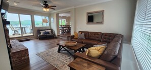 Smart TV, fireplace, video games, DVD player