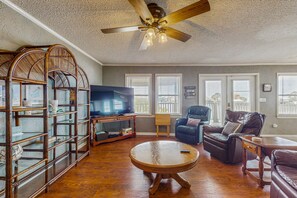 TV, DVD player, video library