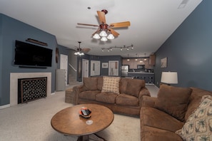 TV, fireplace