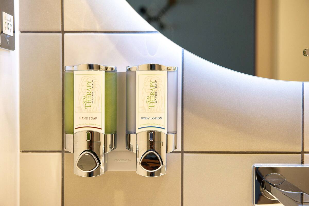 shower, eco-friendly toiletries, hair dryer, towels