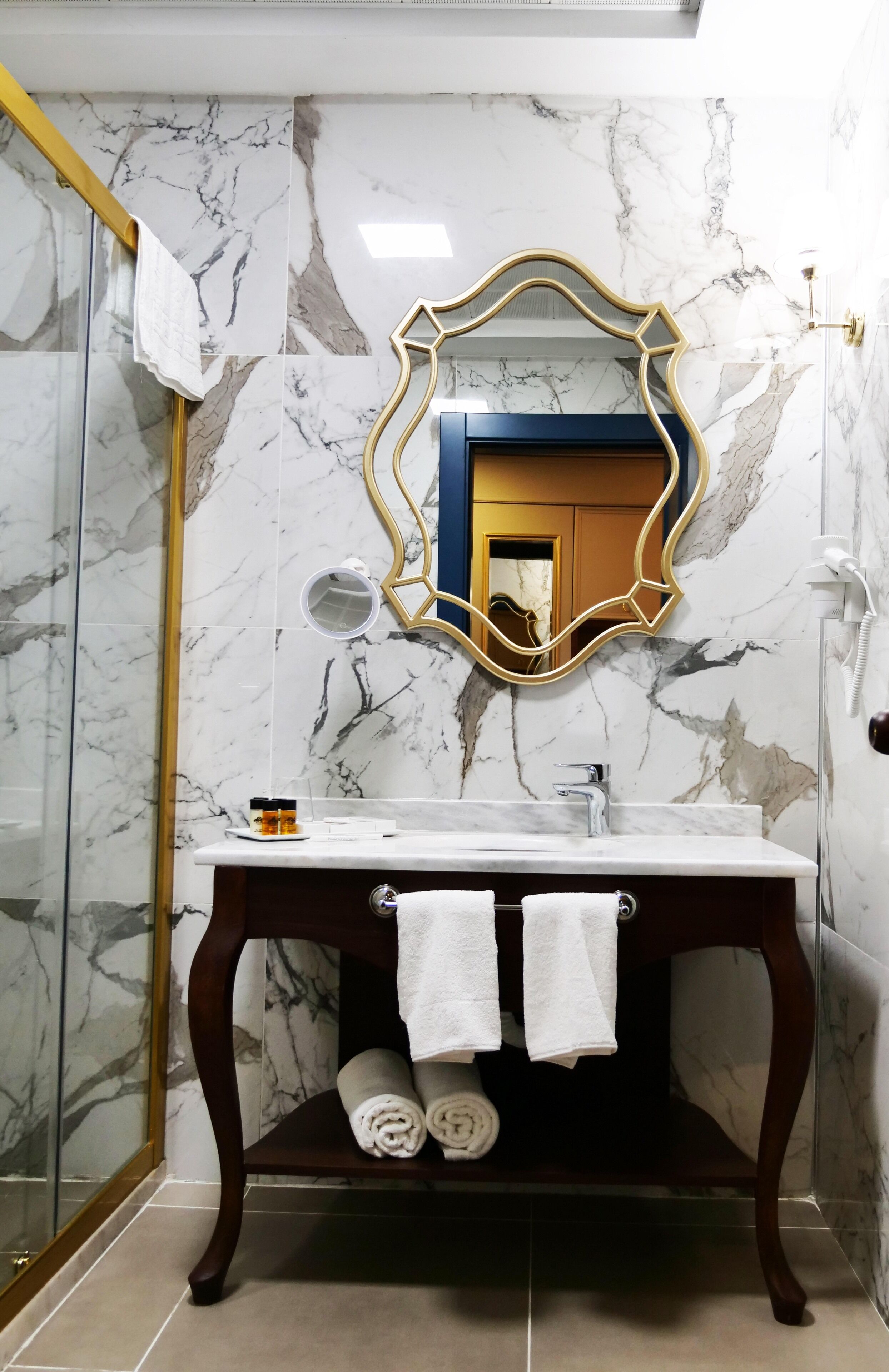 shower, slippers, towels