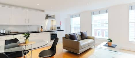 Deluxe Apartment | Living area | 32-inch flat-screen TV with digital channels, TV, DVD player