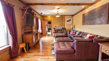 Smart TV, fireplace, video games, DVD player