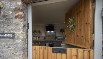 Fridge, electric kettle, toaster, cookware/dishes/utensils