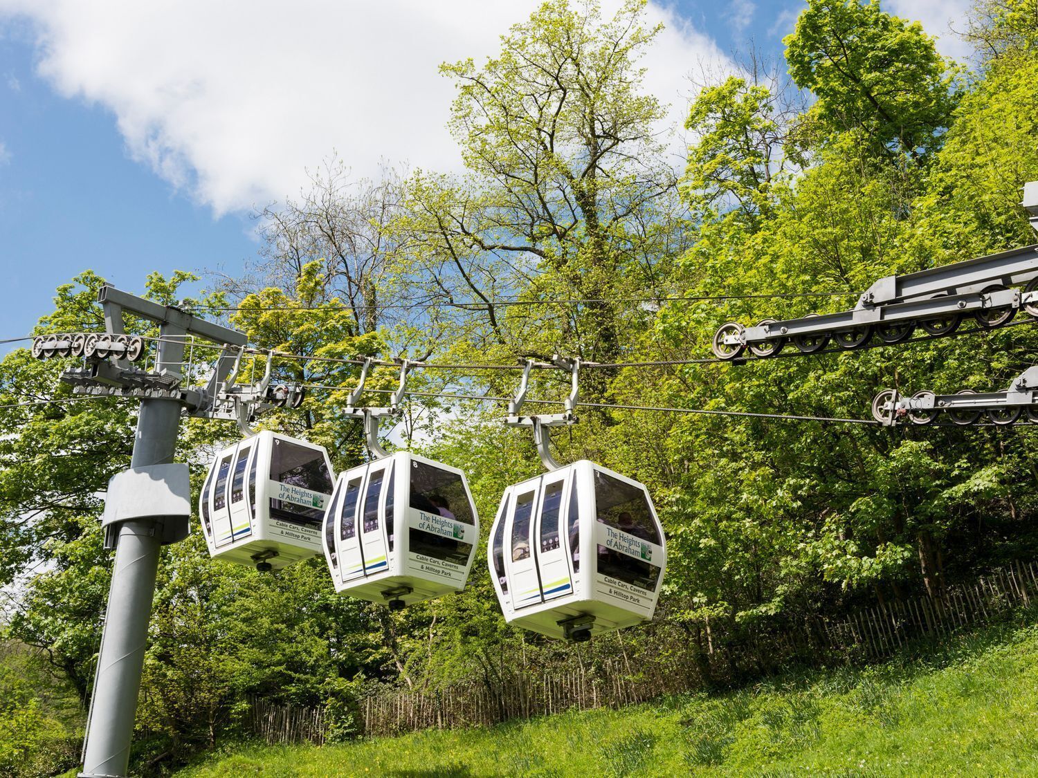 A cable car system with cabins labeled "The Heights of Abraham."