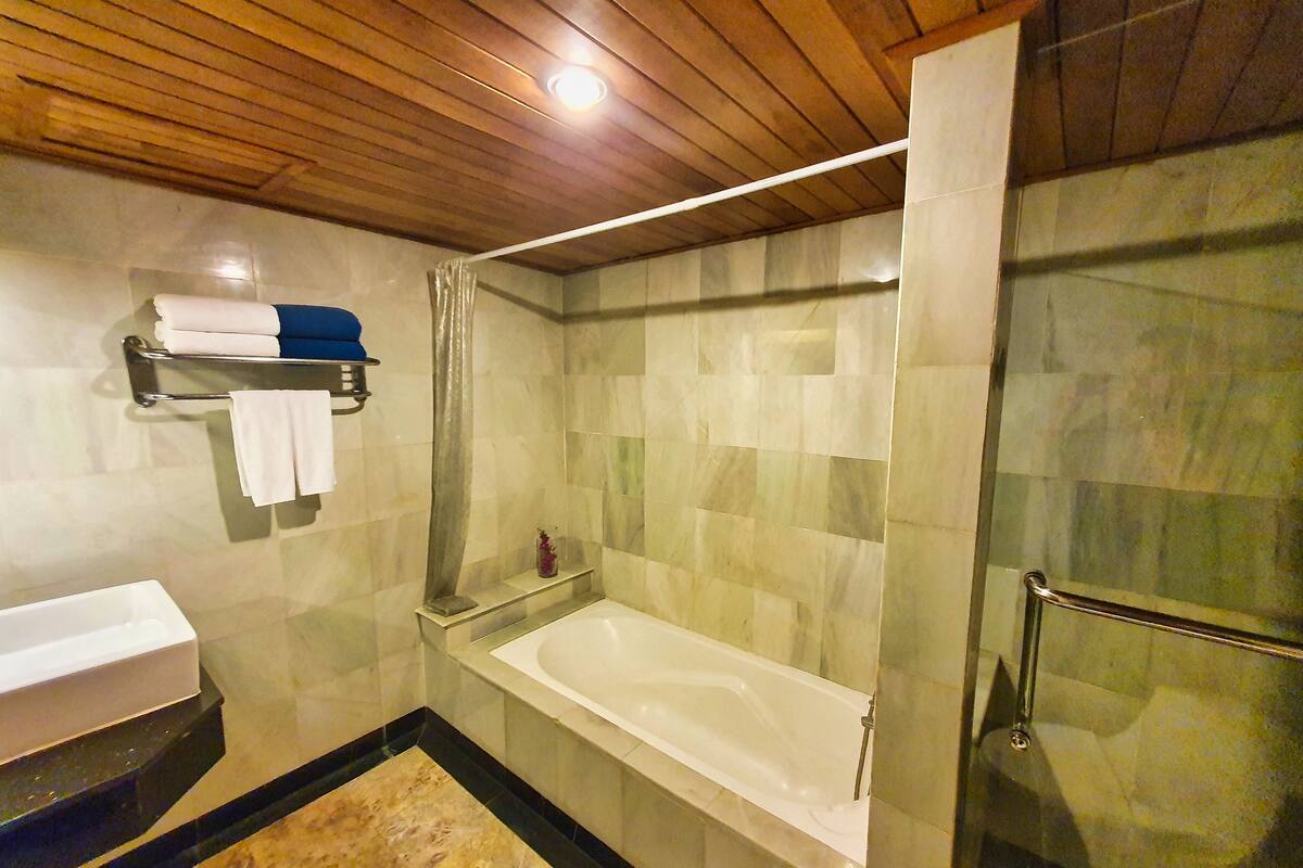 Free toiletries, hair dryer, bathrobes, towels