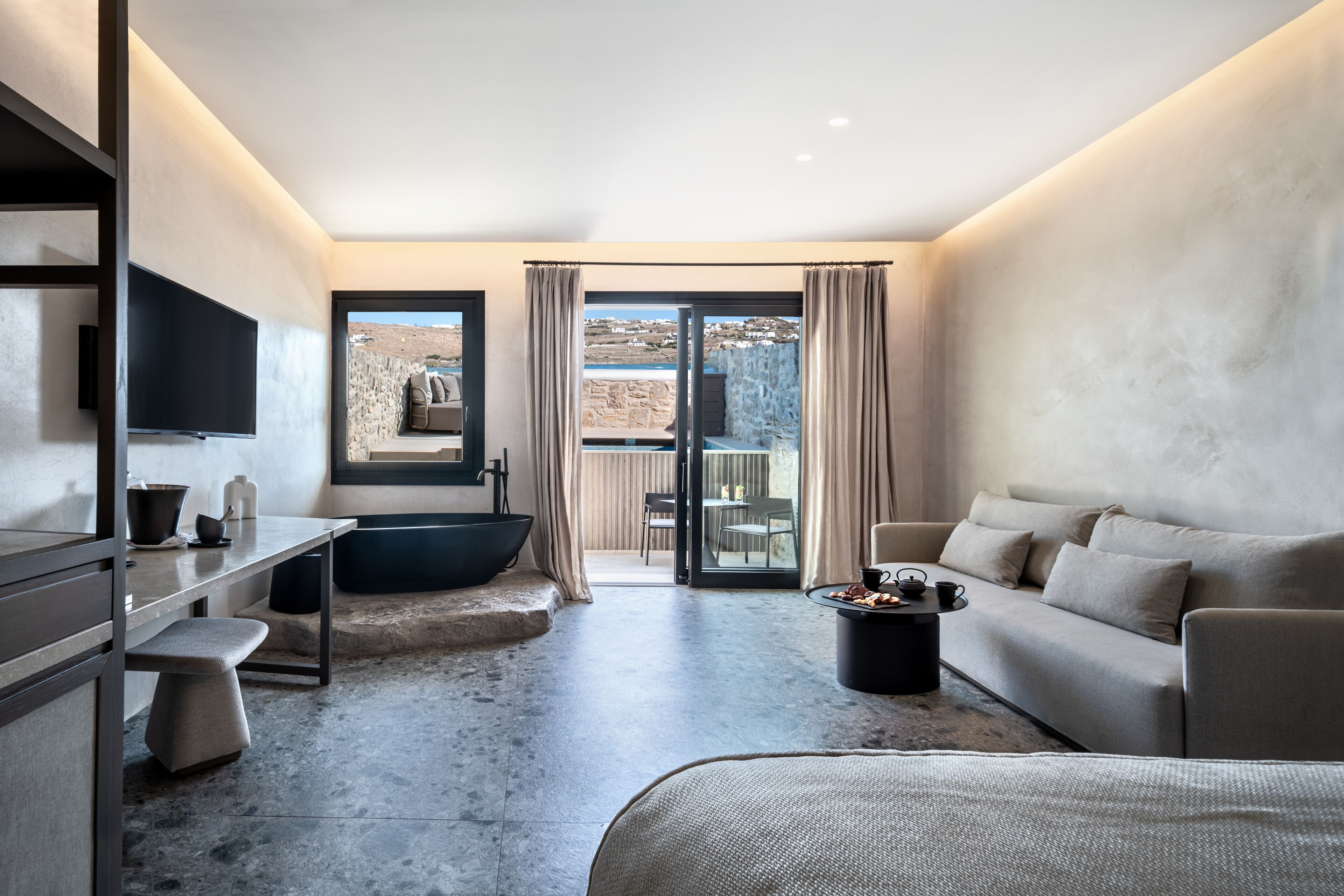 zoe junior suite with plunge pool and partial sea view | 2 bedrooms, minibar, in-room safe, blackout curtains