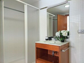 Bathtub, hair dryer, bidet, towels