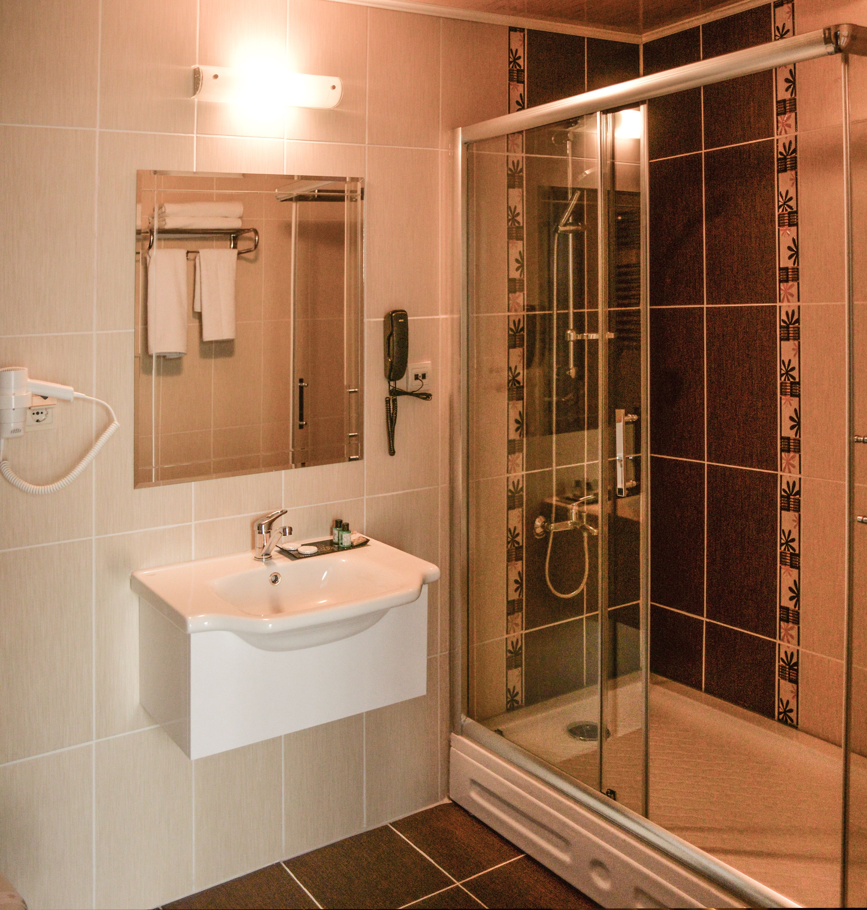 shower, free toiletries, hair dryer, soap