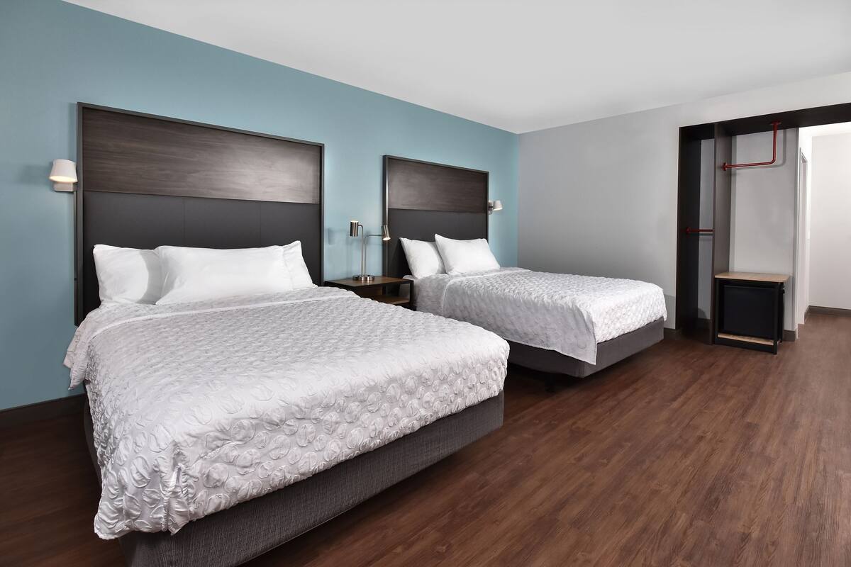 room, 2 queen beds, accessible (roll-in shower) | desk, laptop workspace, free wifi, bed sheets