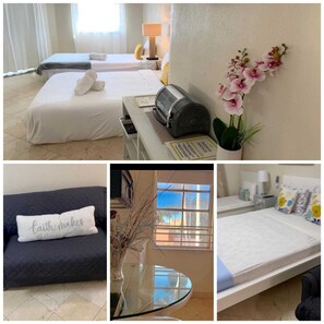 1 chambre, coffre-fort, fer et planche à repasser