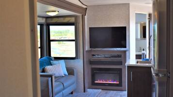 Smart TV, chimenea y reproductor de DVD