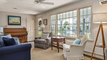 Smart TV, fireplace, video games, DVD player