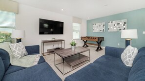 TV, video games, DVD player, table football