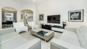 TV, DVD player, foosball, table tennis