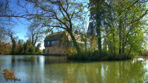 A house by a calm lake surrounded by trees. - Idyllic apartment with a view of the water (Preußisch Oldendorf)