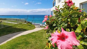 A white building with a view of the ocean and a pathway leading to the beach. - Luxe Oceanfront Penthouse! Yamba's best address 3 bed 2 bath luxury living (Yamba)