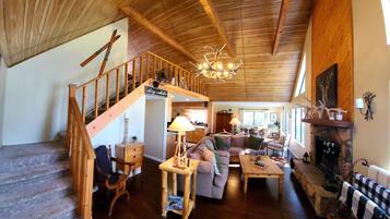 Smart TV, chimenea, reproductor de DVD y libros