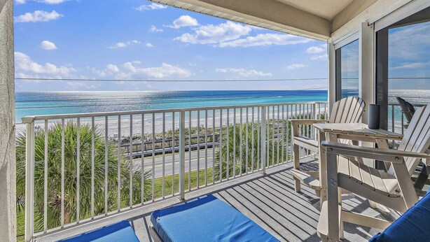 A balcony with a view of the beach and ocean. - Maravilla 2403   2Bed/2Bath Gulf front, Pet Friendly, Beach Service (Miramar Beach)
