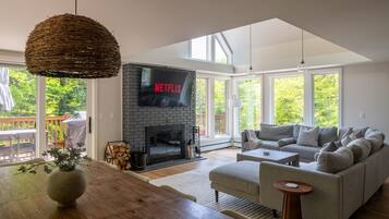 Smart TV, fireplace, video games, books