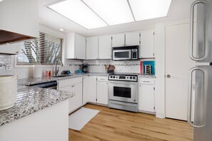 Fridge, microwave, dishwasher, coffee/tea maker