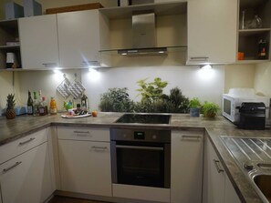 Fridge, microwave, oven, dishwasher