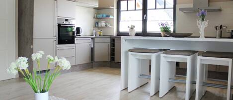 Fridge, oven, dishwasher, coffee/tea maker