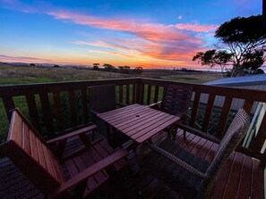 Outdoor dining - Spectacular ocean, mountain and farm views at Karinya Beach House (Coronet Bay)
