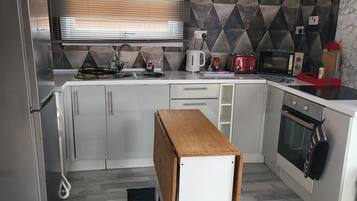 Fridge, microwave, oven, electric kettle