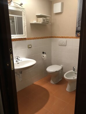 Douche, séchoir à cheveux, bidet, serviettes fournies