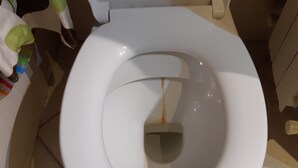 Un inodoro blanco con la tapa cerrada en un baño.