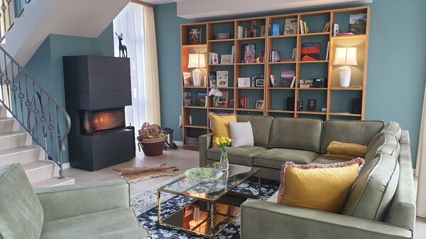 TV, fireplace, ping pong, music library