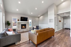 Smart TV, fireplace, video games, DVD player