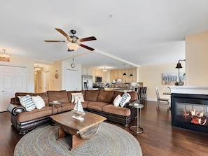 Smart TV, fireplace, DVD player