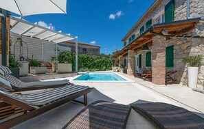 Outdoor pool, pool loungers