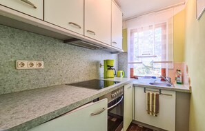 Fridge, stovetop, dishwasher, cookware/dishes/utensils
