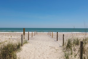 walking path to beach 
5-8 minute walk