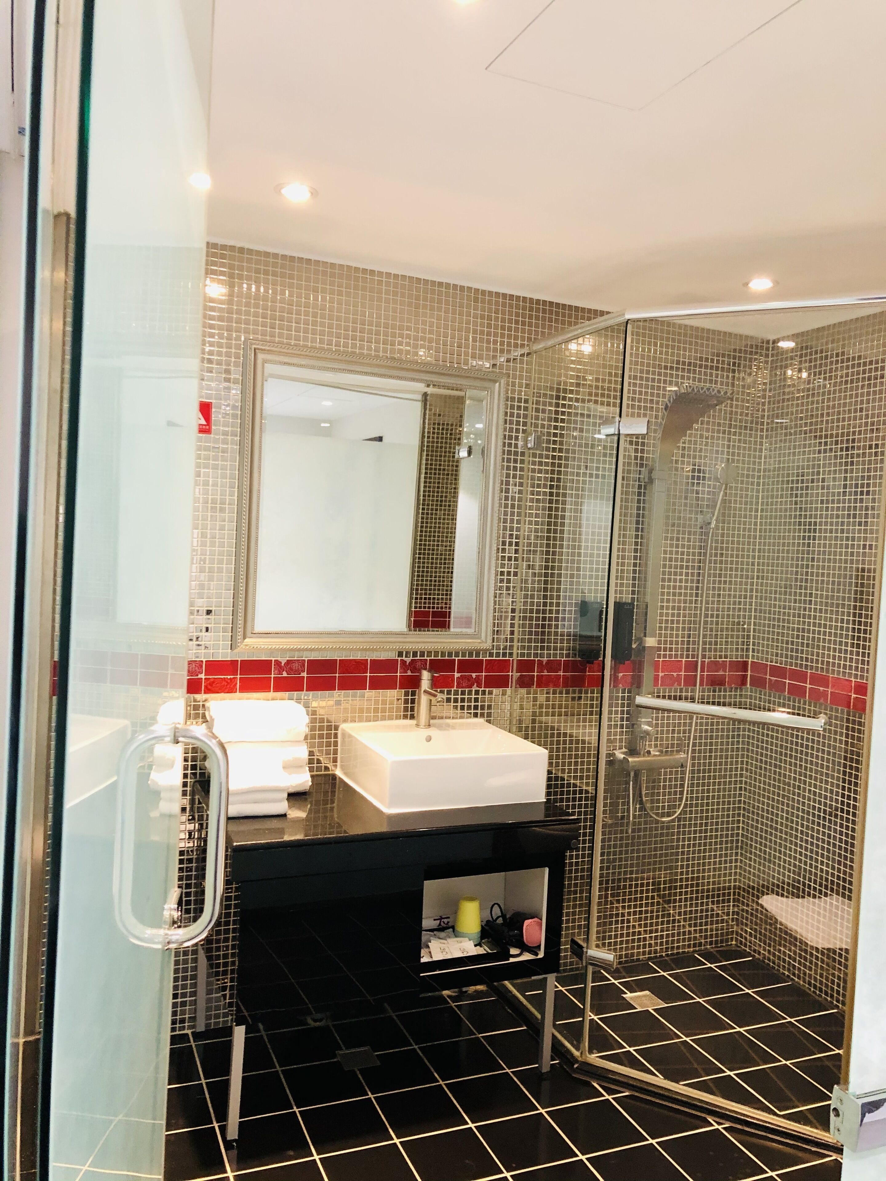 shower, eco-friendly toiletries, hair dryer, towels