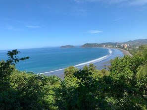 On the beach, sun-loungers, beach towels