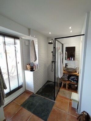 Bathtub, hair dryer, toilet paper