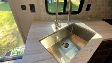 Standard Cottage | Private kitchen | Full-size fridge, microwave, stovetop, toaster