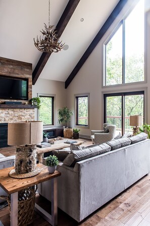 Smart TV, fireplace, stereo