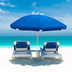 On the beach, sun-loungers, beach towels