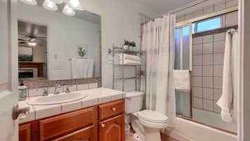 Hair dryer, towels, toilet paper
