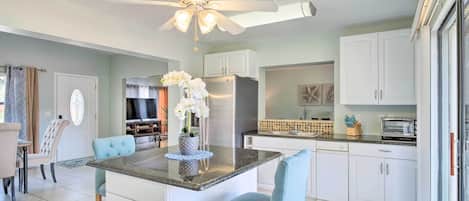 Fridge, microwave, stovetop, toaster