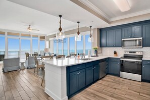 Fridge, microwave, oven, stovetop - Phoenix Orange Beach II 2601 | Gorgeous, Custom Upgrades, West Corner Beach Front Condo! (Orange Beach)