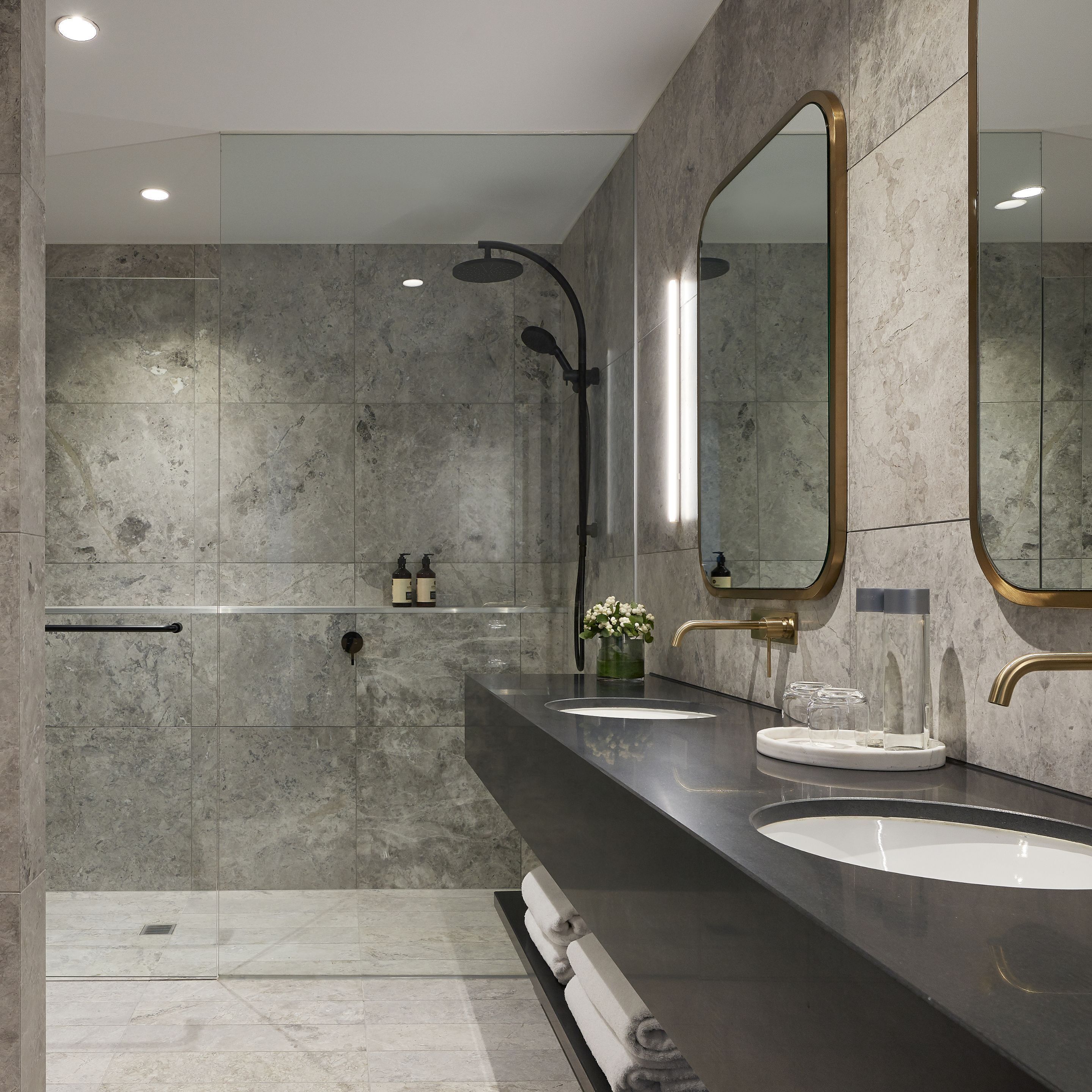 premier suite | bathroom | shower, eco-friendly toiletries, hair dryer, bathrobes