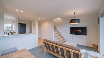Private Villa, Non Smoking | Living area | 50-inch flat-screen TV with digital channels, TV, fireplace