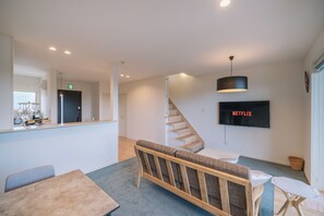 Private Villa, Non Smoking | Living area | 50-inch flat-screen TV with digital channels, TV, fireplace